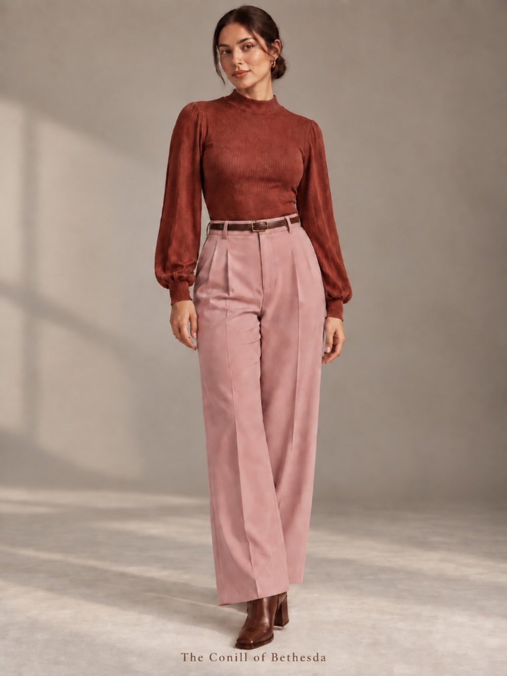 Chocolate USA M Rust Red Ribbed Mock Neck Balloon Sleeve Bodysuit